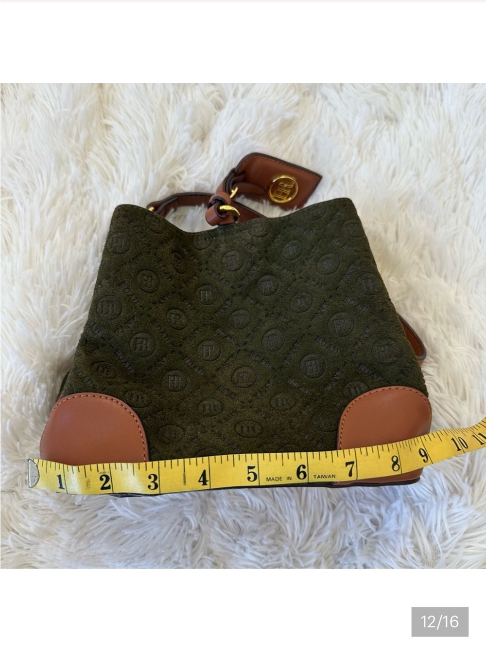 Fany Road - Olive Green Suede Shoulder Bag with Brown Leather Trim NWOT - Picture 10 of 14